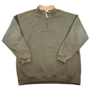 Columbia Mens XXL Olive Green 1/4 Zip Fleece Pullover Sweat Shirt Elbow Patches